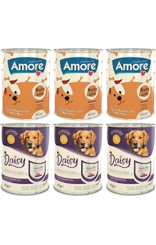 Amore Kuzu Etli Yetişkin Köpek Konservesi 3 x 400 G + Daisy Kuzu Etli Yetişkin Köpek Konservesi 3 x 415 G