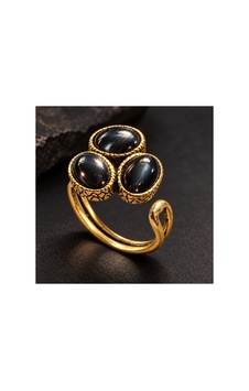 Esoo Jewelry Doğal Taş Detaylı 3 Taşlı Vintage Gold Ayarlanabilir Kadın Yüzük - Siyah Esoo Jewelry Doğal Taş Detaylı 3 Taşlı Vintage Gold Ayarlanabilir Kadın Yüzük - Siyah