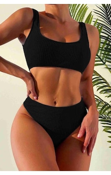 Angelsin Özel Fitilli Kumaş Yüksek Bel Tankini Bikini Takım Siyah 001 Angelsin Özel Fitilli Kumaş Yüksek Bel Tankini Bikini Takım Siyah 001