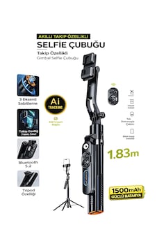 1500 Mah Led Işıklı 183 Cm Ai Takip Özellikli Gimbal Tripod Selfie Çubuğu Bluetooth Kumandalı 1500 Mah Led Işıklı 183 Cm Ai Takip Özellikli Gimbal Tripod Selfie Çubuğu Bluetooth Kumandalı
