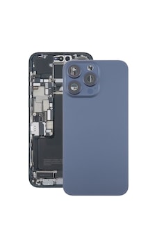 Rogfer Apple Uyumlu iPhone 15 Pro Max İçin Kamera Lens Kapaklı Cam Pil Arka Kapağı Mavi Mavi Mavi