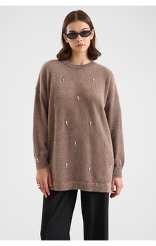 Olcay Taş Detaylı Soft Kumaş Oversize Triko Kazak Vizon 8290 Olcay Taş Detaylı Soft Kumaş Oversize Triko Kazak Vizon 8290