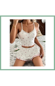 Bşkvirgo Kadın Çiçek Desenli Dantel Askılı Şortlu Pijama Takımı 5235 Beden: L/xl Renk: Beyaz Bsk2026 Bşkvirgo Kadın Çiçek Desenli Dantel Askılı Şortlu Pijama Takımı 5235 Beden: L/xl Renk: Beyaz Bsk2026