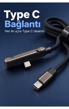 Type C Şarj Kablosu Katlanabilir Telefon Standlı Örgü Tasarım Siyah Type C Şarj Kablosu Katlanabilir Telefon Standlı Örgü Tasarım Siyah