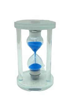 Go İthalat Küçük Cam Kum Saati Cam Standlı 5 Dakika Zamanlı Çap: 5.8cm-yükseklik: 9.8cm