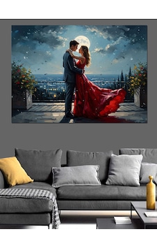Ay Işığında Balkonda Romantik Çift Dekoratif Kanvas - Mdf Ahşap Tablo Ay Işığında Balkonda Romantik Çift Dekoratif Kanvas - Mdf Ahşap Tablo