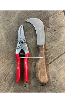 Apalı Makas Pro Set Budama Makası Karbon Çelik Aşı Bıçağı Cep Çakısı 26cm 2li Set
