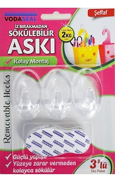 Vodaseal İz Bırakmadan Sökülebilir Askı 3Lü Şeffaf