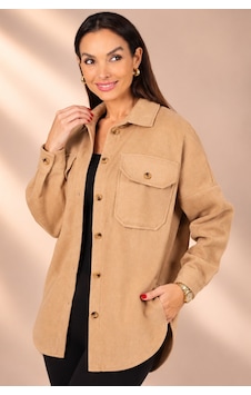By Saygı Kadın Kapaklı Çift Cepli Önü Düğmeli Kaşe Oversize Gömlek Bej By Saygı Kadın Kapaklı Çift Cepli Önü Düğmeli Kaşe Oversize Gömlek Bej