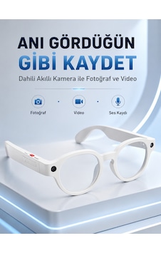 Beyaz Bluetooth Akıllı Gözlük Dahili Kameralı Fotoğraf Video Kayıt Yapay Zeka Çeviri Dokunmatik Kontrol Özellikli Beyaz Bluetooth Akıllı Gözlük Dahili Kameralı Fotoğraf Video Kayıt Yapay Zeka Çeviri Dokunmatik Kontrol Özellikli
