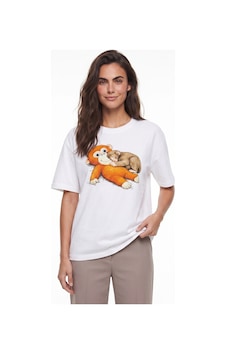 Onloox Kadın Beyaz Beyaz Pamuklu Bisiklet Yaka Kısa Kollu Oversize Maymun Punch Baskılı Relaxed Fit T-shirt Onloox Kadın Beyaz Beyaz Pamuklu Bisiklet Yaka Kısa Kollu Oversize Maymun Punch Baskılı Relaxed Fit T-shirt