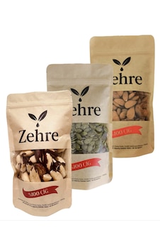 Zehre 250 Gr Çiğ Kabak Çekirdeği Içi + 250 Gr Çiğ Badem Içi + 100 Gr Brezilya Cevizi 600 G
