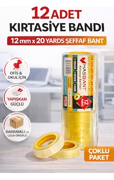 12 Adet Kırtasiye Bandı 12 Mm X 20 Yards Şeffaf Bant Ofis Okul Ev Kullanımı Dayanıklı Yapışkan Bant 12 Adet Kırtasiye Bandı 12 Mm X 20 Yards Şeffaf Bant Ofis Okul Ev Kullanımı Dayanıklı Yapışkan Bant