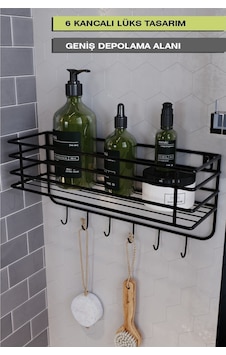 Paslanmaz Yapışkanlı 6 Kancalı Süper Lüks Banyo Düzenleyici,banyo Aksesuar Şampuanlık Banyo Rafı Siyah Paslanmaz Yapışkanlı 6 Kancalı Süper Lüks Banyo Düzenleyici,banyo Aksesuar Şampuanlık Banyo Rafı Siyah