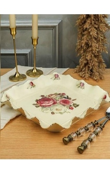 Roykıng Rose Kare Sunum Tabağı 31 Cm Krem Roykıng Rose Kare Sunum Tabağı 31 Cm Krem