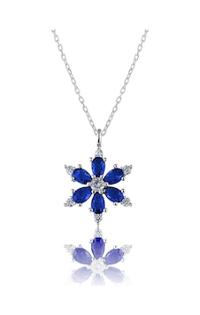 Zanaatsilver 925 ayar Gümüş Zincirli Mavi taşlı Rodyum kaplama Lotus Kamelya Çiçeği kolye Zanaatsilver 925 ayar Gümüş Zincirli Mavi taşlı Rodyum kaplama Lotus Kamelya Çiçeği kolye