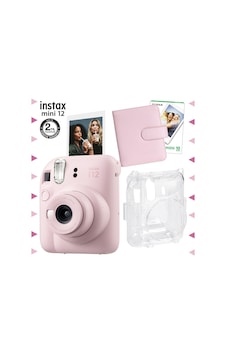 Fujifilm Instax Mini 12 Fotoğraf Makinesi + 10'lu Film + Kare Albüm + Şeffaf Kılıf Seti Pembe