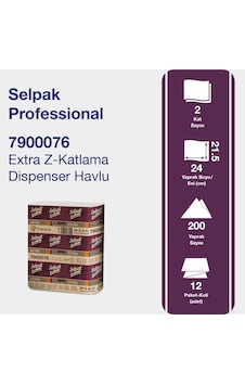 Selpak Professional Extra Z Katlama Dispenser Kağıt Havlu 12 x 200'lü Selpak Professional Extra Z Katlama Dispenser Kağıt Havlu 12 x 200'lü