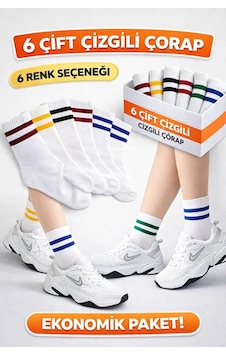 Festival Socks 6 Çift Unisex Çizgili Pamuklu Tenis Kolej Çorap Seti beyaz Festival Socks 6 Çift Unisex Çizgili Pamuklu Tenis Kolej Çorap Seti beyaz