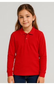 Bilge Trend Kırmızı Okul T-shirt , Uzun Kollu Polo Yaka Kız Erkek Çocuk 23 Nisan , Okuma Bayramı Tişört Kırmızı