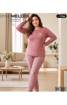 Melodi 17166 Uzun Kol %100 Pamuk Battal Büyük Beden Kadın Pijama Takımı GÜL KURUSU Melodi 17166 Uzun Kol %100 Pamuk Battal Büyük Beden Kadın Pijama Takımı GÜL KURUSU
