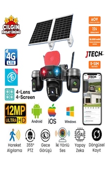 O-kam Ok-336 Premium 4g 12mp Sim Kartlı Solar Panelli Çakarlı 4 Lens 1 Ptz Akıllı Kamera O-kam Ok-336 Premium 4g 12mp Sim Kartlı Solar Panelli Çakarlı 4 Lens 1 Ptz Akıllı Kamera