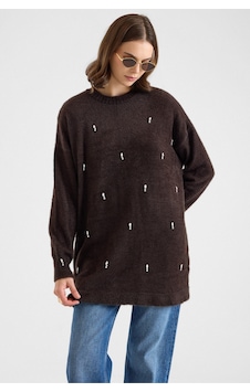 Olcay Taş Detaylı Soft Kumaş Oversize Triko Kazak Kahve 8290 Olcay Taş Detaylı Soft Kumaş Oversize Triko Kazak Kahve 8290