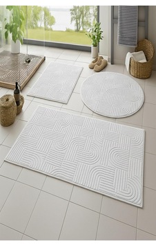 Raschel Carpet Bohem Emboss Premium Seri Kaymaz Taban Banyo Paspası Banyo Halısı Bej