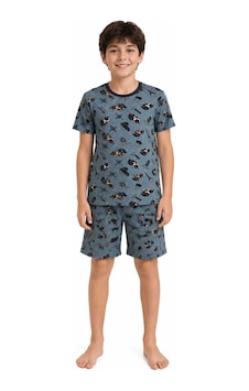 Tenra Erkek Çocuk Pamuklu Şortlu Pijama Takımı 3-12 Yaş Turkuaz