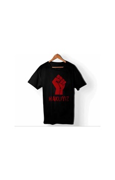 Defymoda 1 Mayıs Emek Ve Dayanışma Günü Haklıyız Baskılı Bisiklet Yaka T-shirt - Siyah Beyaz