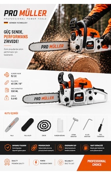 Pro Müller Profesyonel X-power 52 Cc Hava Soğutmalı Benzinli Ağaç Odun Dal Motorlu Hızar Bıçkı Testeresi Orman Motoru Pro Müller Profesyonel X-power 52 Cc Hava Soğutmalı Benzinli Ağaç Odun Dal Motorlu Hızar Bıçkı Testeresi Orman Motoru