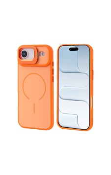 Zore Apple iPhone Uyumlu 17 Air Kılıf M-safe Şarj Özellikli Kamera Standlı Omsy Notron Kapak - Turuncu