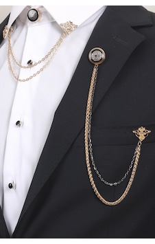Esgue Siyah Desenli Gold Yaka Broş Seti 3 Parça Zincirli Erkek Yaka İğnesi Brs14 Altın - Siyah Esgue Siyah Desenli Gold Yaka Broş Seti 3 Parça Zincirli Erkek Yaka İğnesi Brs14 Altın - Siyah