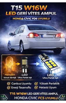 Honda Civic Fd6 Geri Vites Ampulü T15 W16w Led Canbus Hatasız Beyaz Ultra Parlak 2'li Honda Civic Fd6 Geri Vites Ampulü T15 W16w Led Canbus Hatasız Beyaz Ultra Parlak 2'li