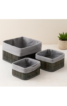 Kare Bambu Kenarlı Organizer Sepet - Bezli Ahşap Taban 3 Boy, 17x21x25 Cm Renkli Kare Bambu Kenarlı Organizer Sepet - Bezli Ahşap Taban 3 Boy, 17x21x25 Cm Renkli