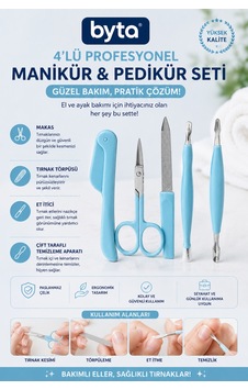 4 Lü Profesyonel Manikür Pedikür Seti Tırnak Makası, Törpü, Et İtici Ve Tırnak Temizleme Aparatı 4 Lü Profesyonel Manikür Pedikür Seti Tırnak Makası, Törpü, Et İtici Ve Tırnak Temizleme Aparatı