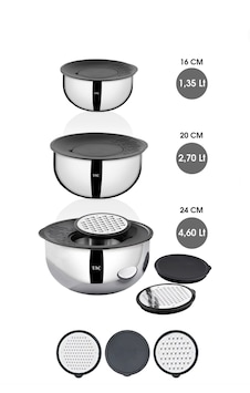 Taç Mixmaster 9 Parça Rendeli Karıştırma Ve Saklama Kabı Gümüş Taç Mixmaster 9 Parça Rendeli Karıştırma Ve Saklama Kabı Gümüş