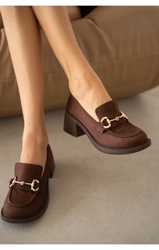 Selin Shoes Hily Gold Aksesuar Detay Kadın Loafer- Kahve Süet Kahverengi Selin Shoes Hily Gold Aksesuar Detay Kadın Loafer- Kahve Süet Kahverengi