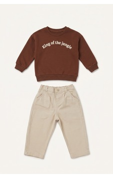 Defacto Bisiklket Yaka Nakışlı Sweatshirt Esnek Belli Pantolon 2li Takım Erkek Bebek I0701a526aubn332 Kahve-bn332