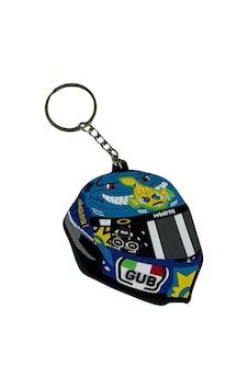 Mini Silikon Kask Anahtarlık - Mavi-sarı Çok Renkli