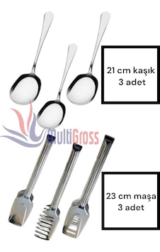 6lı Çelik Servis Maşa Seti / 3 Adet Servis Kaşığı 3 Adet Pasta-ma 6lı Çelik Servis Maşa Seti / 3 Adet Servis Kaşığı 3 Adet Pasta-ma