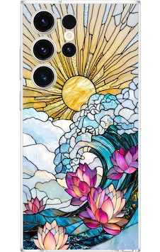 Printify Samsung Galaxy S23 Ultra İle Uyumlu Vitray Okyanus Sabahı Tasarımlı Şeffaf Silikon Kılıf Şeffaf
