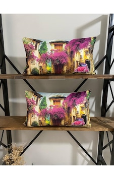 Pembe Vosvos Baskılı Dekoratif 2'li Yastık Kılıfı Seti 30 x 55 cm