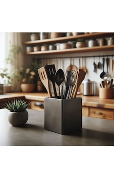 Minimalist Kare Form Mat Siyah Mutfak Gereçleri Kaşıklık Standı Minimalist Kare Form Mat Siyah Mutfak Gereçleri Kaşıklık Standı