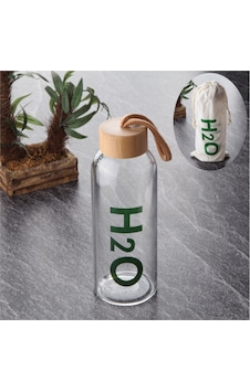 H2O Bambu Vakum Kapaklı Borosilikat Cam Matara Su Şişesi 600 ML H2O Bambu Vakum Kapaklı Borosilikat Cam Matara Su Şişesi 600 ML
