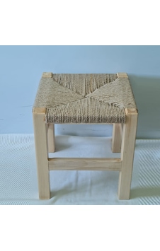 El Yapımı Jüt İp Örgülü Masif Çam Ahşap Tabure 34 Cm