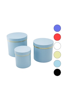 Go İthalat 3pcs Yuvarlak Mat Renkli - Düz Renk Karton Hediye Kutusu 18-16-12cm