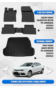 Renault Fluence 2009-2016 Uyumlu 4.5d Premium Havuzlu Oto Paspas Ve Liner Bagaj Havuzu