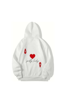 Brz Collection Unisex Oversize Pretty Lucky Kalp Ve As Hoodie Beyaz Brz Collection Unisex Oversize Pretty Lucky Kalp Ve As Hoodie Beyaz