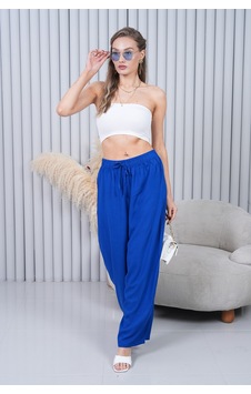 Polologin Butik Beli Bağcıklı Yüksek Bel Bol Paça Koyu Mavi Pantolon Lacivert